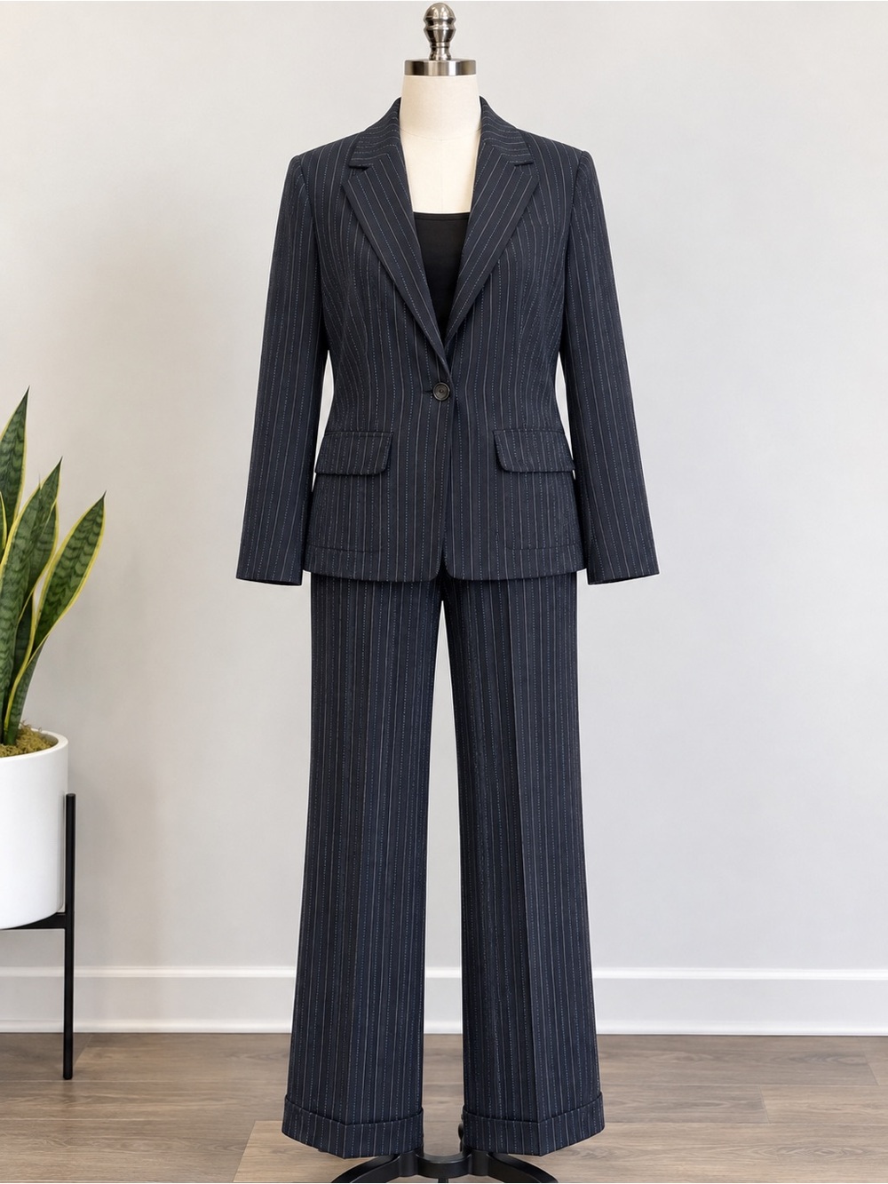 Norton McNaughton Charcoal Pinstripe Wide-Leg Suit Pants